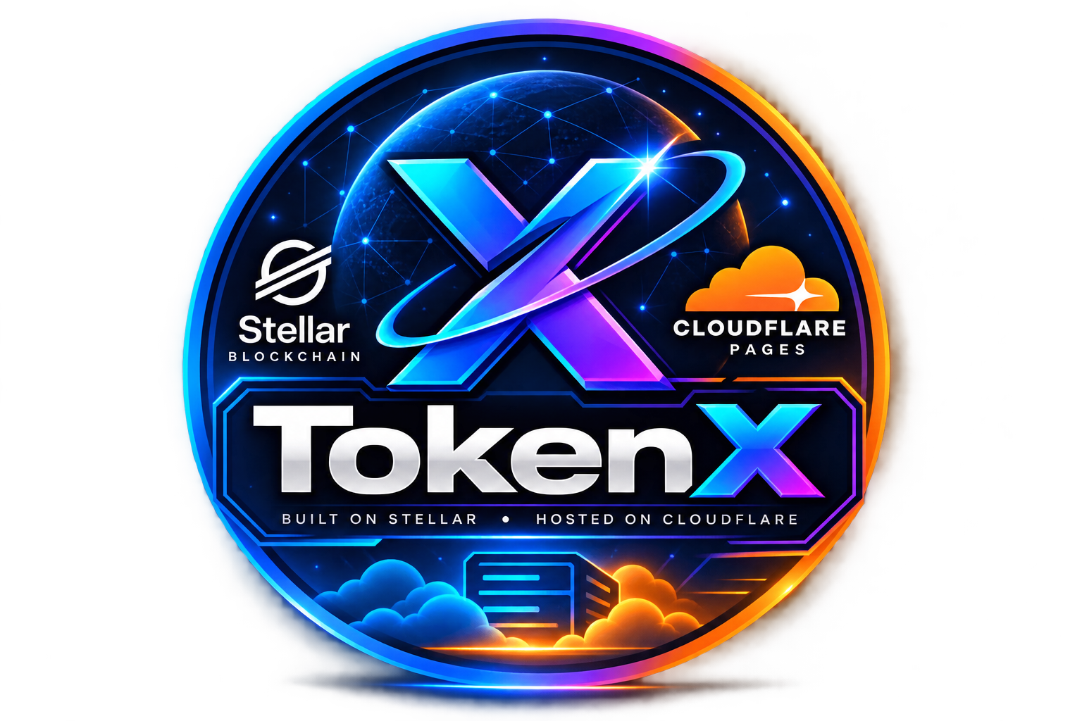 TokenX logo — built on Stellar and hosted on Cloudflare